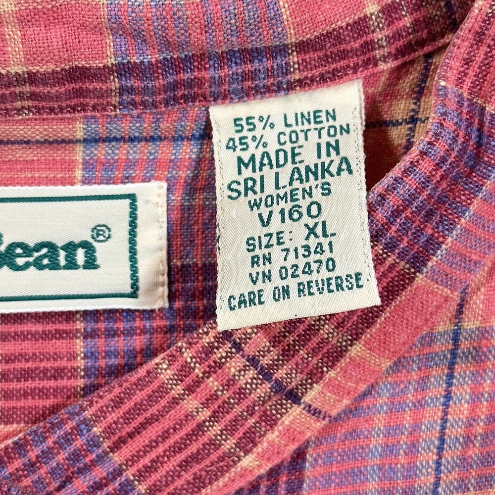 LL Bean Women's Plaid Button Front Shirt Red Pink Blue Linen Cotton Classic XL - Picture 7 of 11